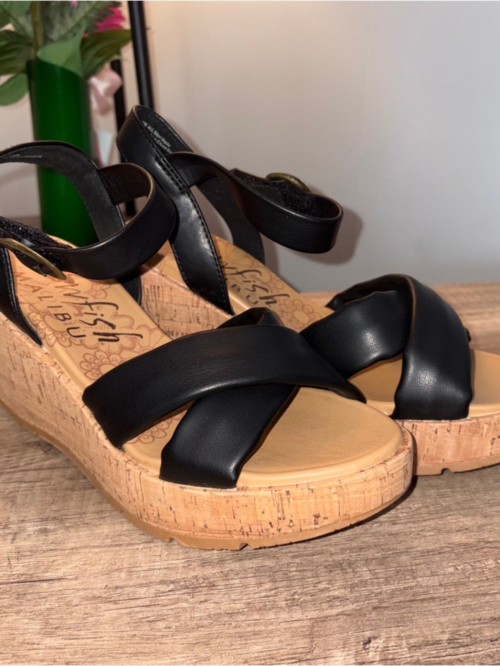 Blowfish Malibu Women's Barbados Wedge Sandal Size 9.5 Black Cork Platform